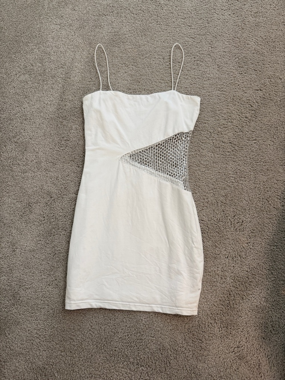White Spaghetti-Strap Mini Dress with Sheer Side Panel